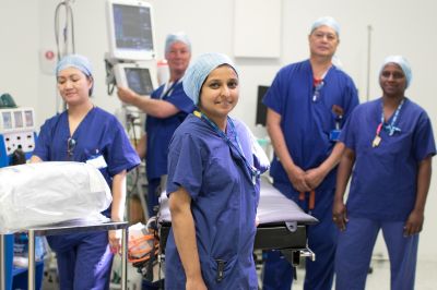 Hospital nurses in blue uniform